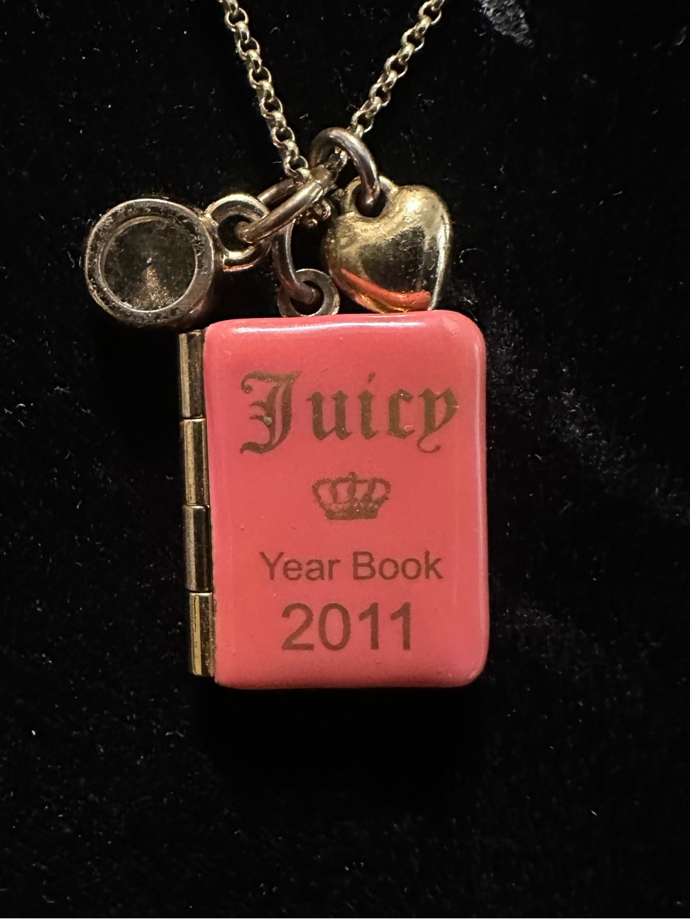 Juicy Couture 2011 Pink Year Book Charm Necklace with Gold Accents